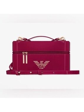 Emporio Armani Beauty Glossy Magenta Vanity Case Crossbody Bag Gold Hardware New